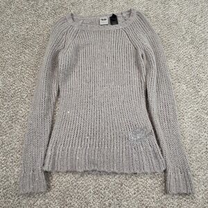 Harley Davidson Women's M Open Chunky Knit Sweater Sequins Grey Boat Neck